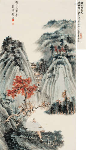 谢稚柳（1910～1997） 1946年作 秋山红树图 立轴 设色纸本
