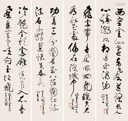 陈佩秋（1923～2020） 2005年作 草书五言诗（四屏） 立轴 纸本