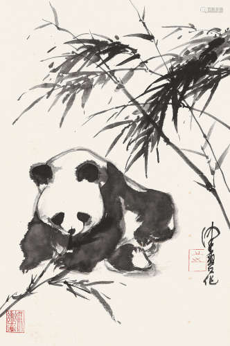 陈佩秋（1923～2020） 竹叶熊猫 镜片 水墨纸本