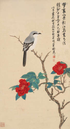 谢稚柳（1910～1997） 山茶伯劳图 立轴 设色纸本