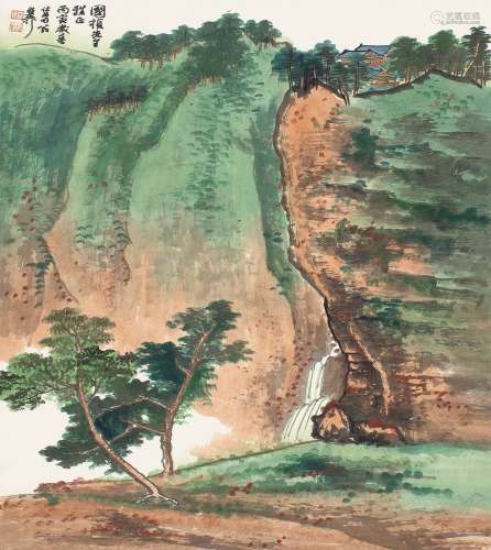 谢稚柳（1910～1997） 1986年作 溪山飞瀑 立轴 设色纸本