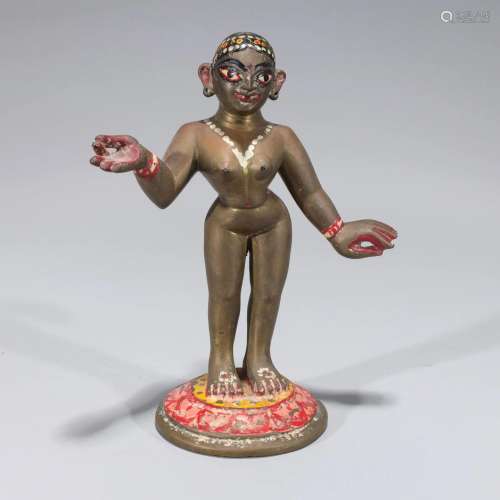 Antique Indian Bronze & Enameled Deity