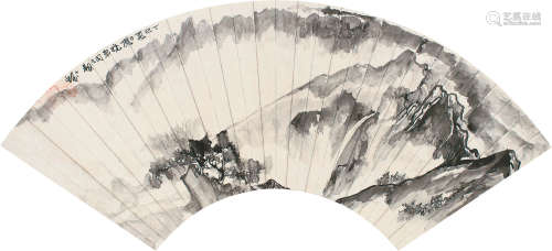 程十发（1921～2007） 1977年作 云山飞瀑 扇片 水墨纸本