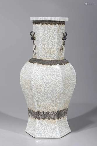 Tall Chinese Crackle Glazed Ceramic Vase