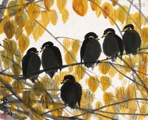 林风眠（1900～1991） 秋叶栖雀 镜框 设色纸本