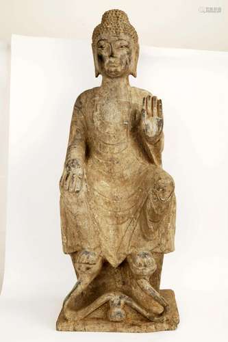 A CARVED STONE BUDDHA STATUES.S009.