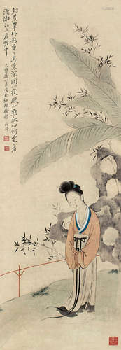 改琦（1773～1828） 1819年作 芭蕉仕女 镜片 设色纸本