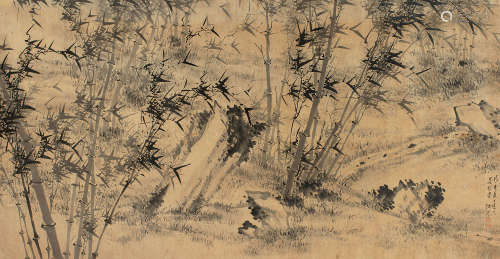 诸昇（1618～？）（款） 竹石图 镜片 水墨纸本
