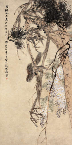 任伯年（1840～1895） 1893年作 紫藤松鼠 立轴 设色纸本