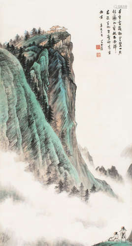胡若思（1916～2004） 1941年作 青绿山水 立轴 设色纸本