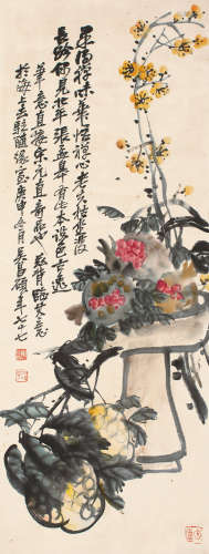 吴昌硕（1844～1927） 1920年作 清供图 立轴 设色纸本