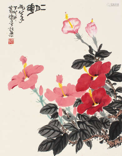 萧淑芳（1911～2005） 1987年作 二月花 立轴 设色纸本