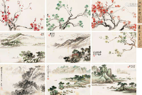 吴䍩木（1920～2009） 花卉山水 册页 （二十六开选九） 设色 水墨纸本