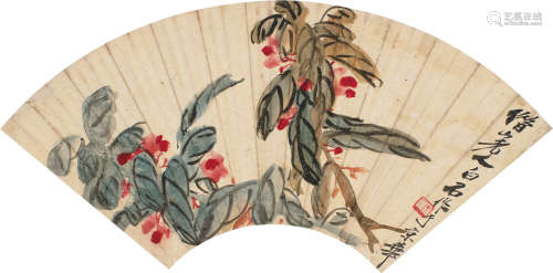 齐白石（1863～1957） 海棠花 扇片 设色纸本