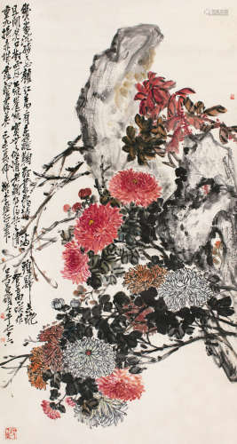 吴昌硕（1844～1927） 1919年作 菊石延年 镜片 设色纸本