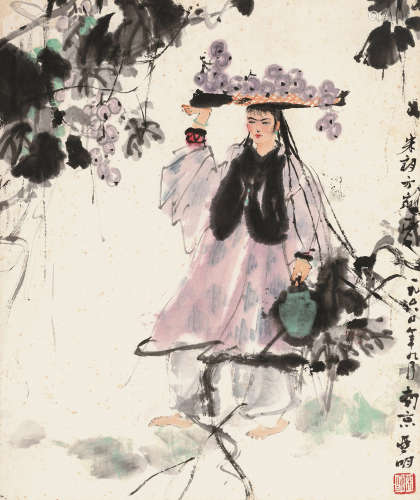 亚明（1924～2002） 1960年作 维族少女 镜片 设色纸本