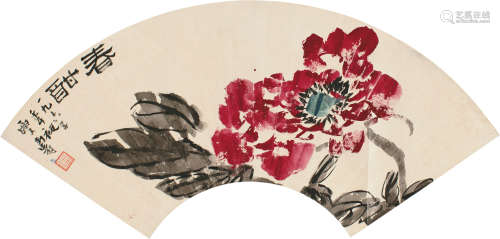 潘天寿（1897～1971） 1965年作 春酣 扇片 设色纸本