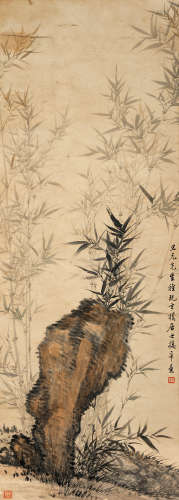 楼辛壶（1880～1950） 竹石图 立轴 设色纸本