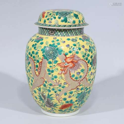 Large Chinese Enameled Porcelain Dragon Jar