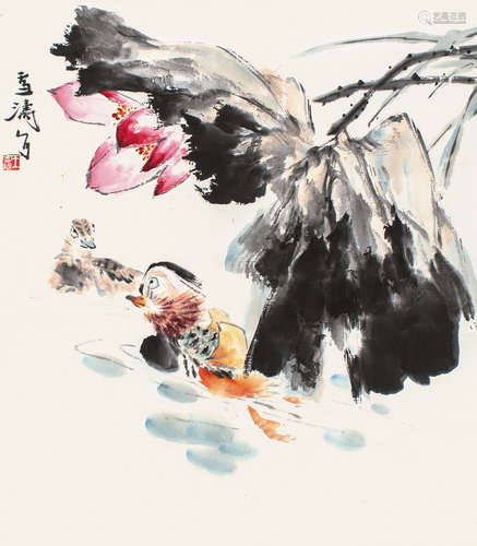 王雪涛（1903～1982） 荷花鸳鸯 立轴 设色纸本