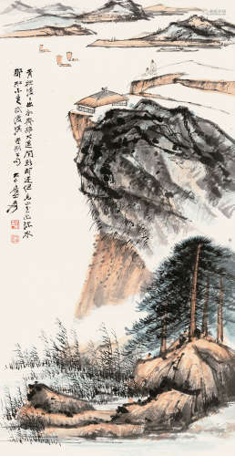 张大千（1899～1983） 春郊帆影 立轴 设色纸本