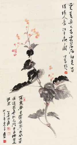 张大千（1899～1983） 1945年作 海棠 立轴 设色纸本