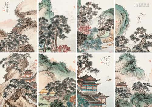 溥儒（1896～1963） 山水册页 册页 （八开） 设色纸本