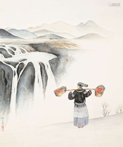 庞薰琹（1906～1985） 黄果树瀑布 立轴 设色纸本