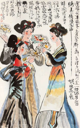 程十发（1921～2007） 1978年作 捧花少女 立轴 设色纸本