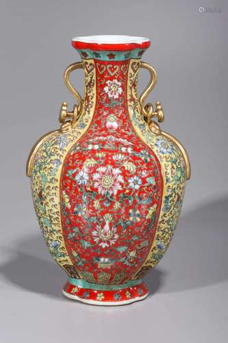 Elaborate Chinese Enameled Porcelain Vase