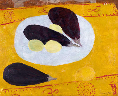 皮埃尔·彭贡潘 （b.1938） 茄子与柠檬 布面油画