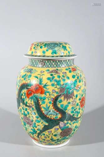 Chinese Famille Verte Enameled Porcelain Covered Dragon