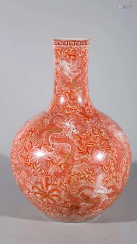 Chinese Red, White, & Gilt Dragon Vase
