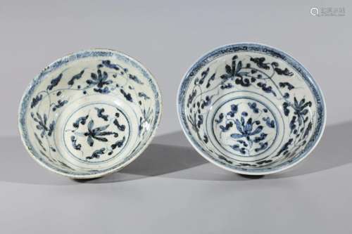 Two Chinese Ming Style Blue & White Porcelain Bowls