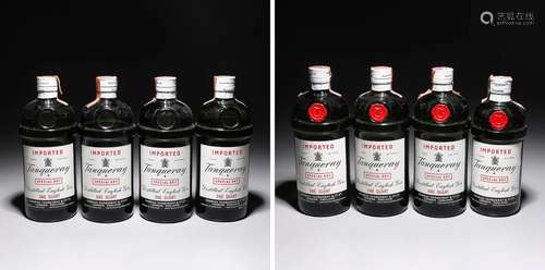 Eight Vintage Tanqueray Bottles