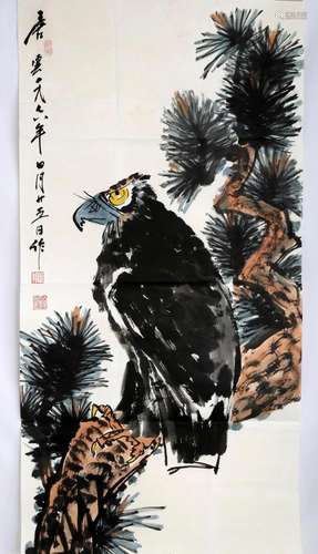 SIGNED TANG YUN (1910- ). A INK AND COLOR ON PAPER