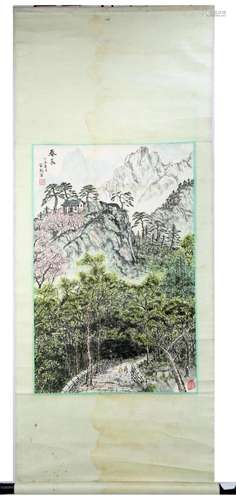 SIGNED ZHOU JIAJU. A INK AND COLOR ON PAPER HANGING