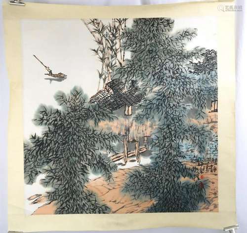 SIGNED HUANG GESHENG(1950-).A INK AND COLOR ON PAPER