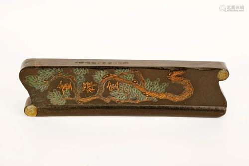 A INK STICK GILT DESIGNED WITH CALLIGRAPHY OR DRAGON