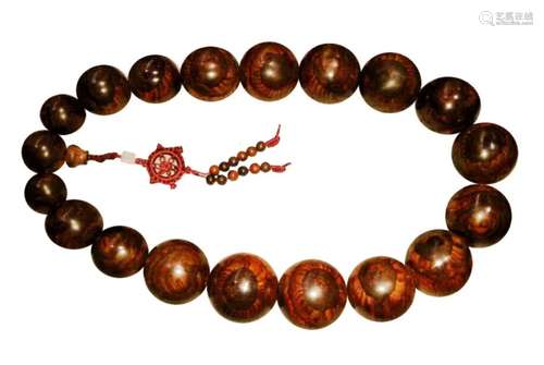 A RARE LARGE HUANGHUALI ORPHANED PRAYER BEADS