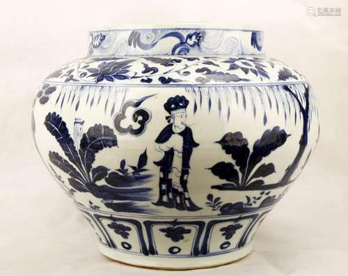 A YUAN DYNASTY STYLE BLUE AND WHITE PORCELAIN JAR