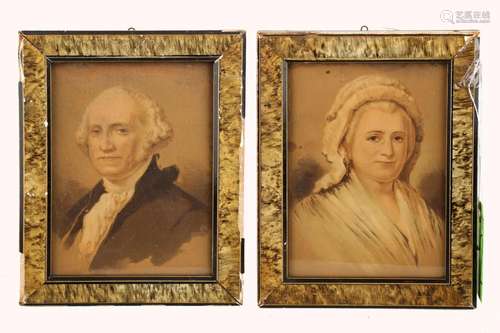 (2) TWO HAND-COLORED LITHOGRAPHS OF GEORGE AND MARTHA