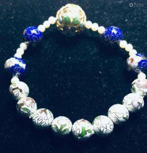 Bracelet, Cloisonne/Pearl/Lapis, Estate Jewelry