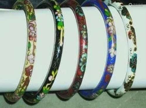 Seven CloisonnÃ© Bangles,Estate Jewelry