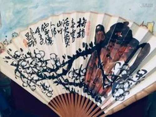 Chinese Ink on Paper Fan Paintings