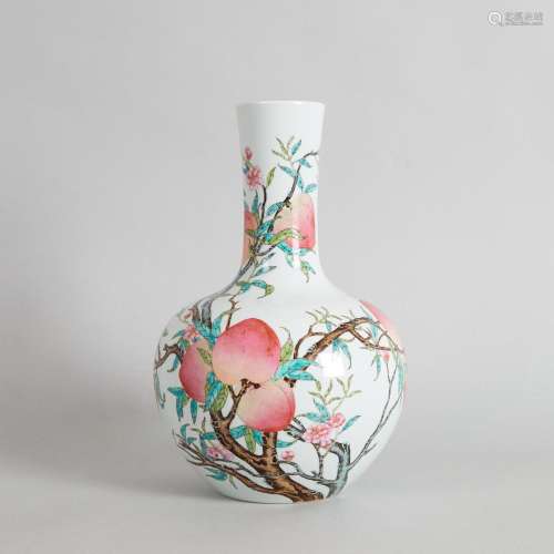 A Chinese Famille Rose 'Eight Peaches' Bottle Vase...