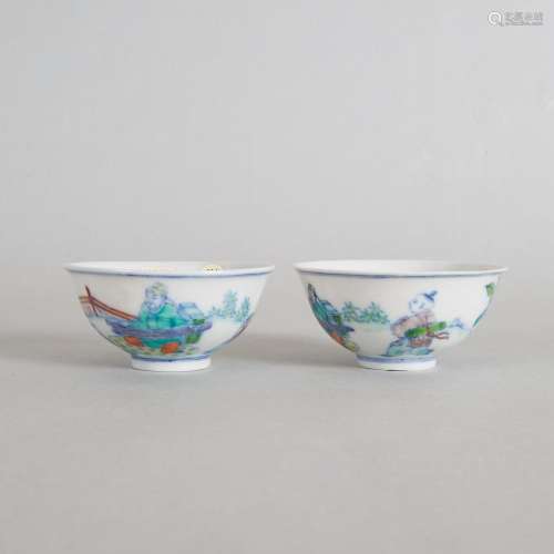 A Pair of Chinese Doucai 'Figural' Bowls (Da Qing ...