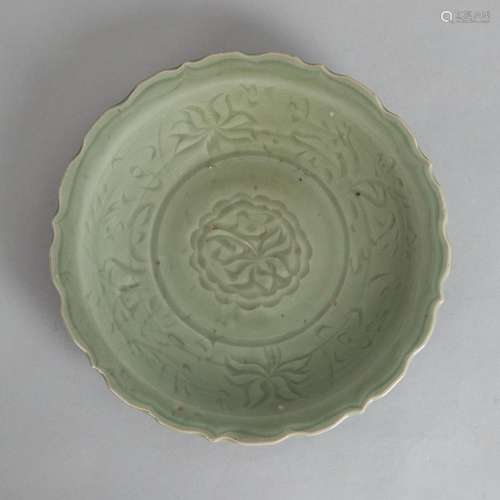 A Chinese Early Ming Dynasty Incised Longquan Barbed-rim Dis...