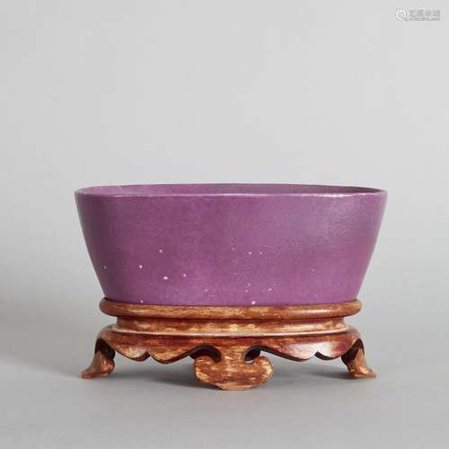 A Chinese Aubergine-glazed Washer with wooden base (Da Ming ...