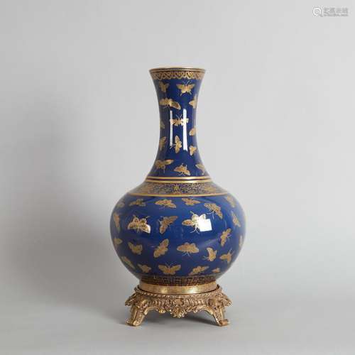 A Chinese Blue-groud Gilt-decorated 'Butterfly' Bo...